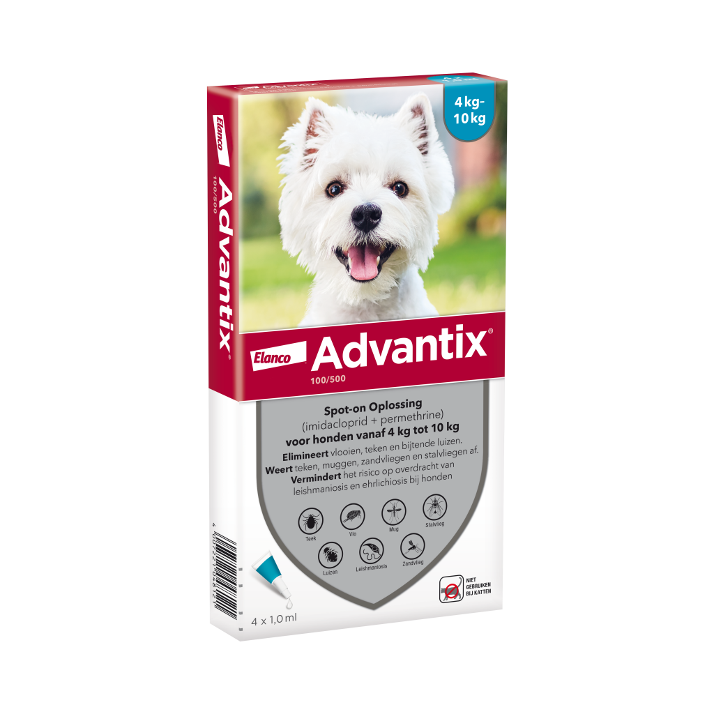 Advantix vlooien- en tekenpipet voor honden 100/500 (4 tot 10 kg)