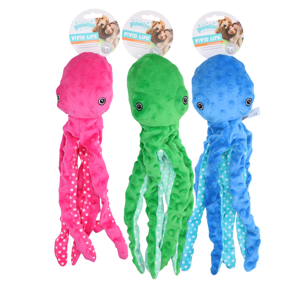 Pawise Multicolor Plush Octopus (3 colour assorted)