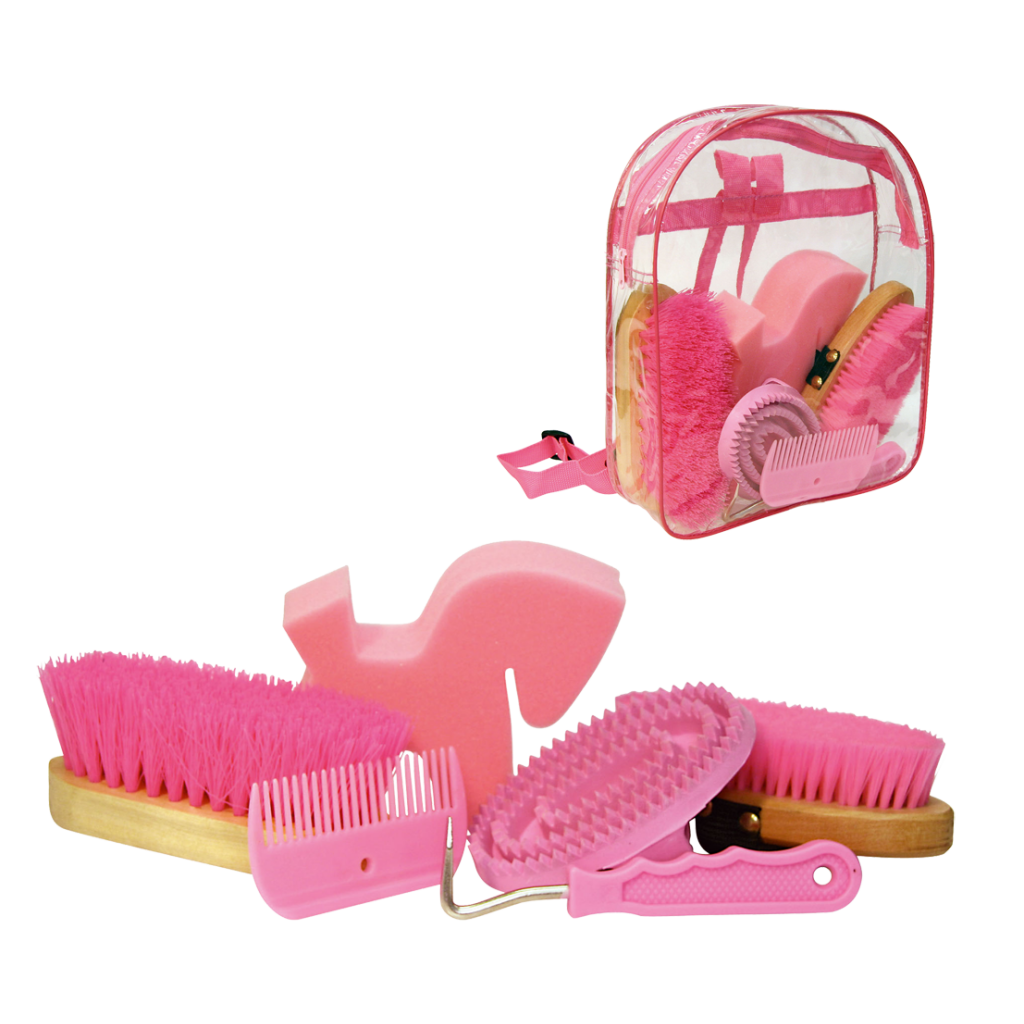 Poetsset van 7 items in Rugtas roze