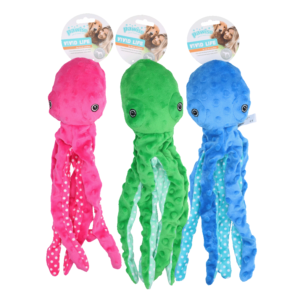 Pawise Multicolor Plush Octopus (3 colour assorted)